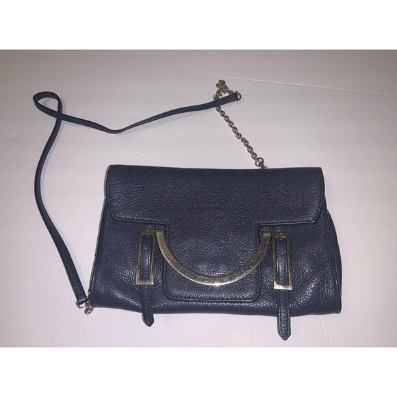 COCCINELLE Blue Pebbled Leather Gold Hardware Crossbody Flap Bag - Picture 2 of 7